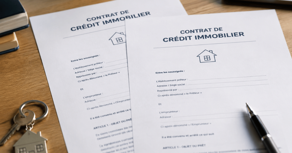 Deux contrats de prêt immobilier avec montants différents sur bureau